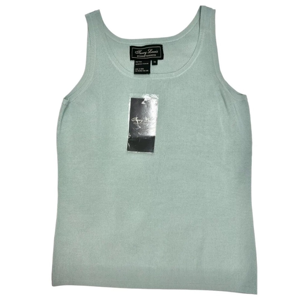 Terry Lewis Knit Tank Top Scoop Neck Green Sleeveless Size XS
